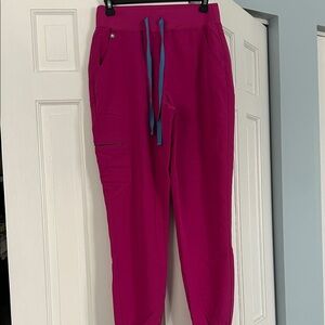 Figs Women’s Scrub Joggers in Magenta with Blue Drawstring